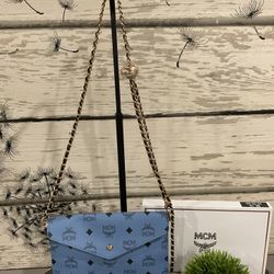 Blue Envelope Bag With Gold Chain Strap