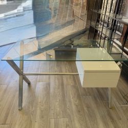 Modern Glass Top Desk with Drawers