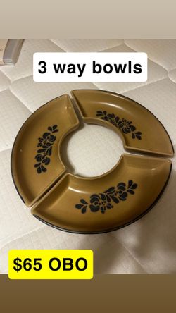 3-Piece Ceramic Divided Serving Bowl Set Brown/Black Floral Round Glossy