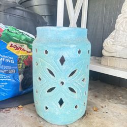Large Outdoor Concrete Decoration Teal Candle Holder 