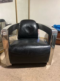 Black Leather Club Chair with Chrome Frame aviator delivery