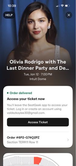 Olivia Rodrigo concert ticket row 11