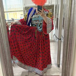 Afghani traditional dress maxi set multi color  red blue purple multi brand new