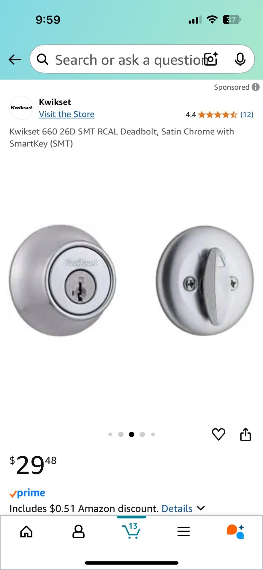 Kwikset Smart Key Deadbolt Locks / 2 For $60