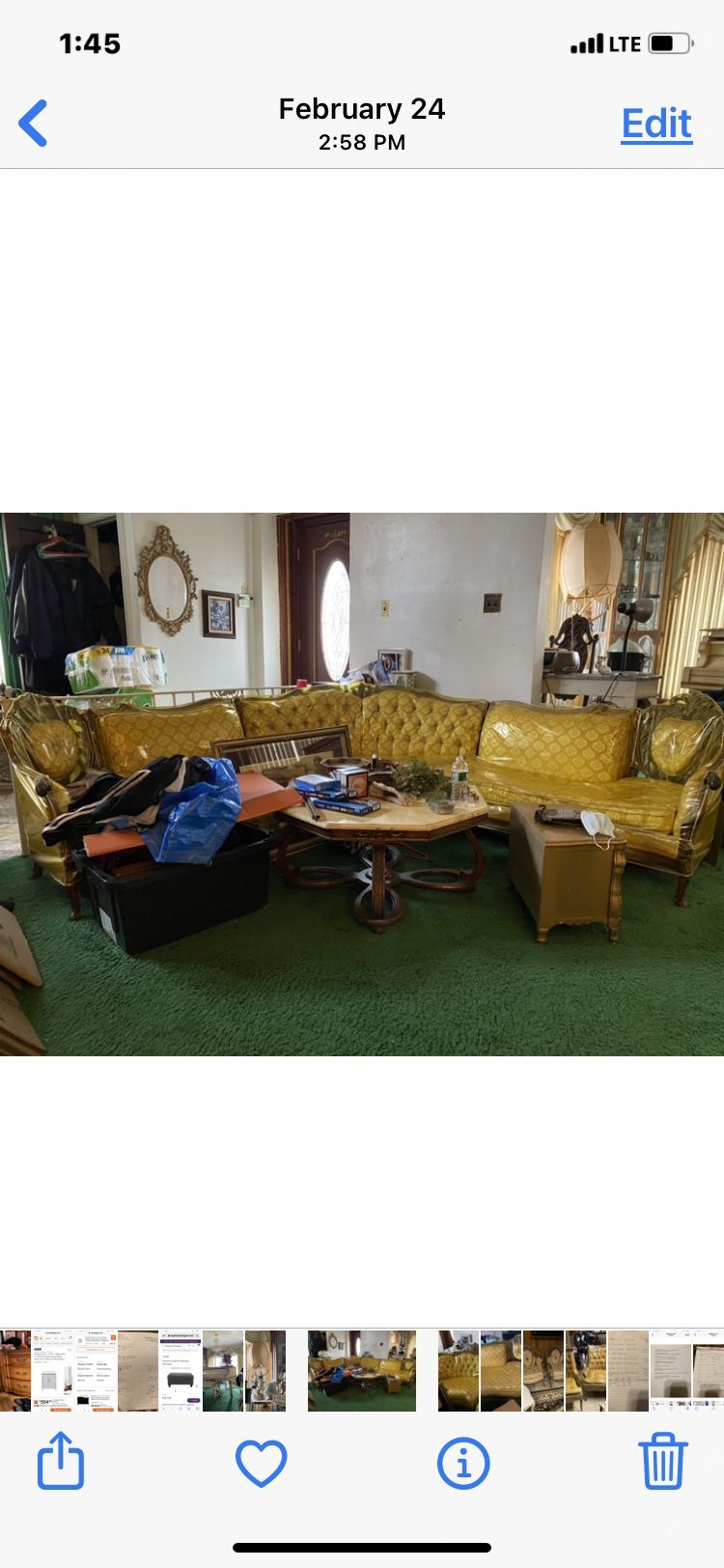 Antique French Provincial 3 Piece Gold Sofa Couch Sectional