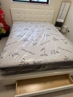 Queen size bed frame with mattress and free delivery free installation all new furniture