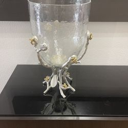  Gold Metal Glass Large Candle Holder !!! Brand New 16” D 22” T  