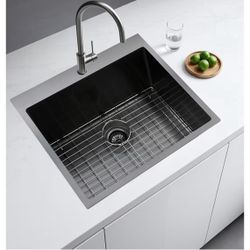 VESLA HOME 25 Inch Black Drop In Kitchen Sink, 25 x 22 (2SBG) $100
