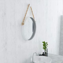 Decorative White Mirror Metal Framed HD Wall Mirror Rustic Accent Mirror with rope Simple round 18”