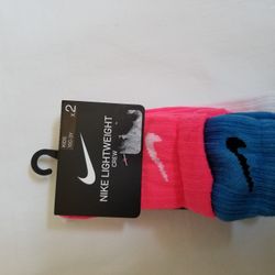 Nike Young Athletes 2 Pack Lightweight Crew Socks Kids Siz10C to 3Y Pink White