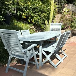 Vintage Teak Patio Furniture Table With Foldable Chairs! Delivery Available For Extra Fee. 