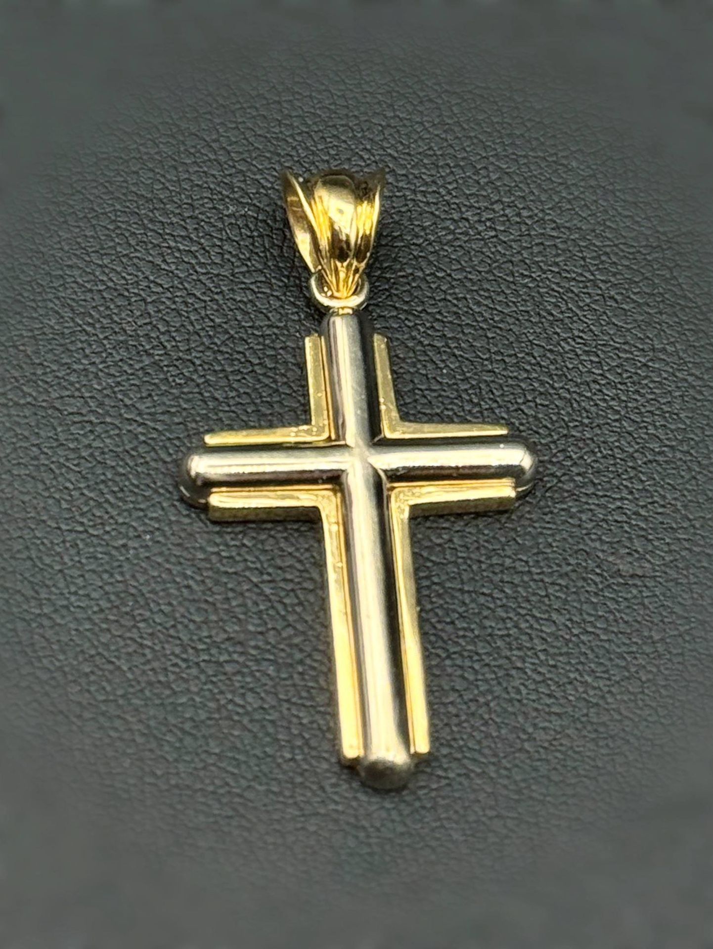 14k two tone solid yellow gold cross pendant charm 6 grams