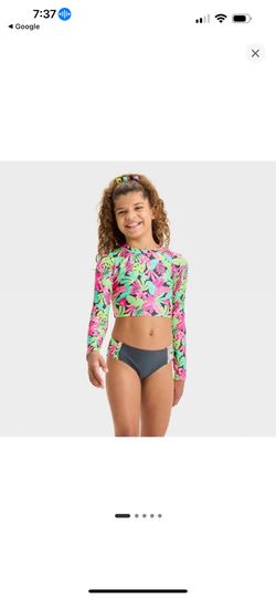 Cat & Jack girls floral printed rash Guard swimwear Top Size 4/5 NWT