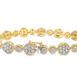 10k Yellow Gold Diamond Cluster Chain Bracelet 1.35 ctw