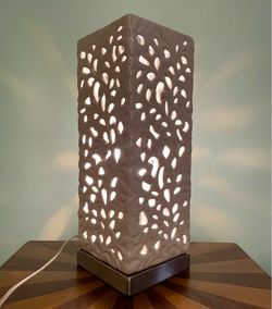 White Ceramic Leaf Cutout Accent Table Lamp with Switch Control