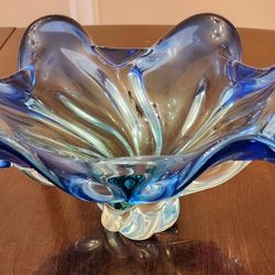 Royal Gallery Bohemian/Czech Cobalt blue & Green Heavy Glass Bowl/Candy 