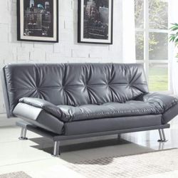 CONTEMPORARY GRAY LEATHERETTE FUTON SOFA ADJUSTABLE BED ARMREST - SILLON CAMA