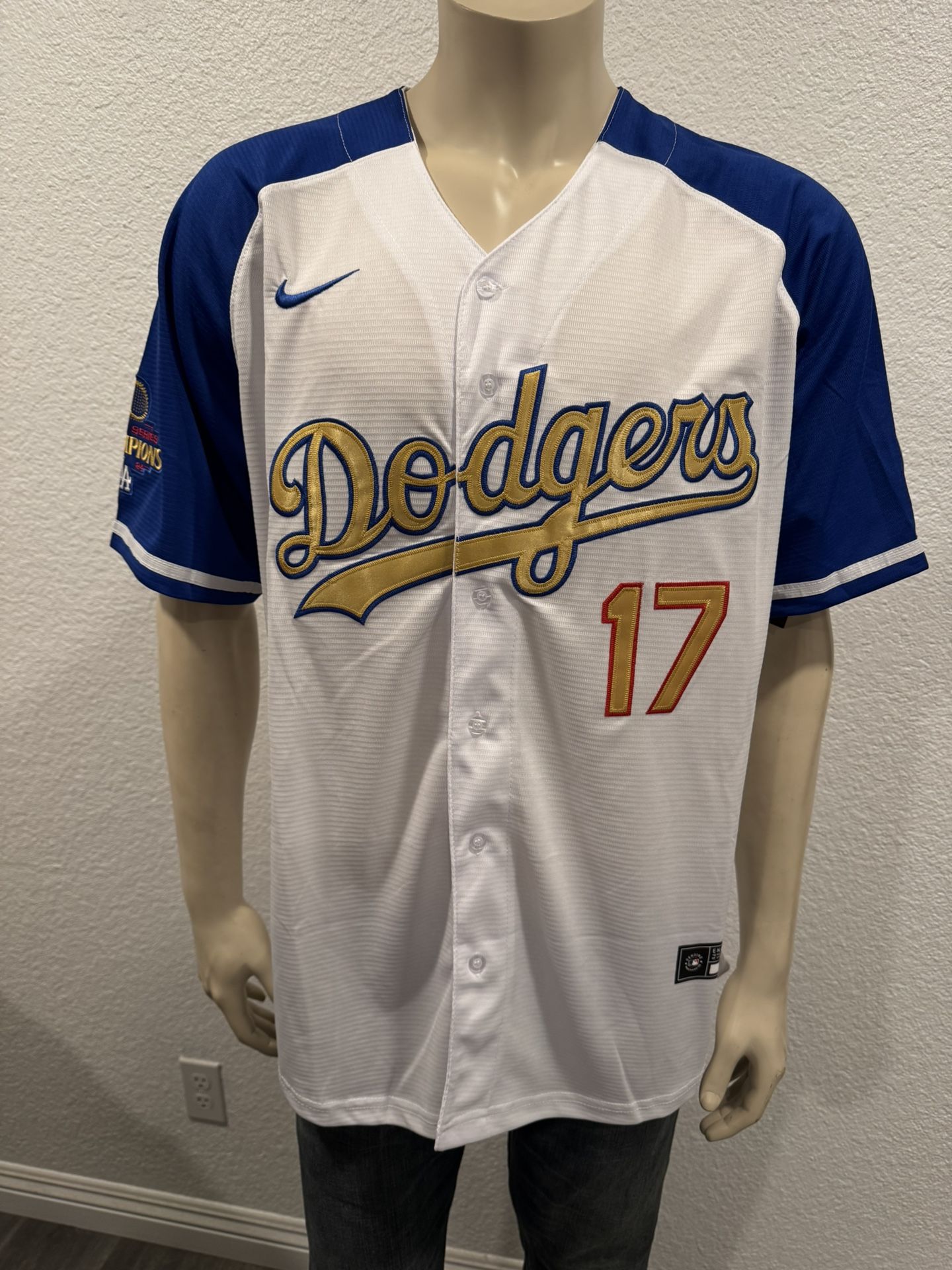 Dodgers Shohei Ohtani White Gold Blue Stitched Jersey