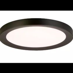 Home Decorators Calloway 19 in. Matte Black Concave Selectable LED Flush Mount