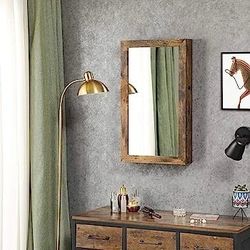 Lockable Jewelry Cabinet Armoire with Mirror, Wall-Mounted Space Saving Jewelry