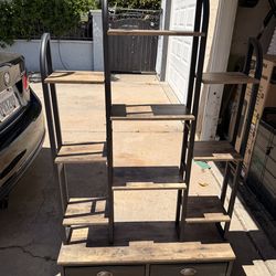 Wood & Metal Adjustable Bookcase w/ Bottom Drawers