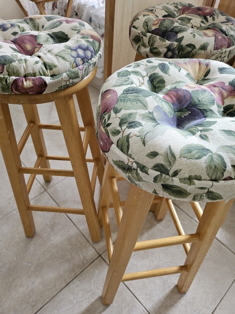 Three Solid Wood Bar Stools