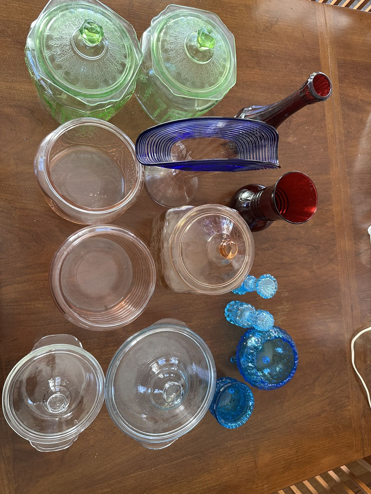 Vintage Depression Glass Green Pink Blue Red Lot