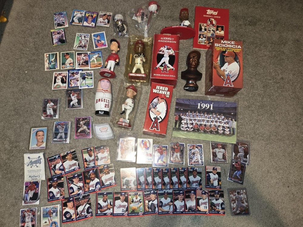 MLB Angeles Angels Bobblehead LOT of 5 Collection, Baseball Cards LOT of over 175 cards, Trout, Neto, VTG, Jack In The Box Angels