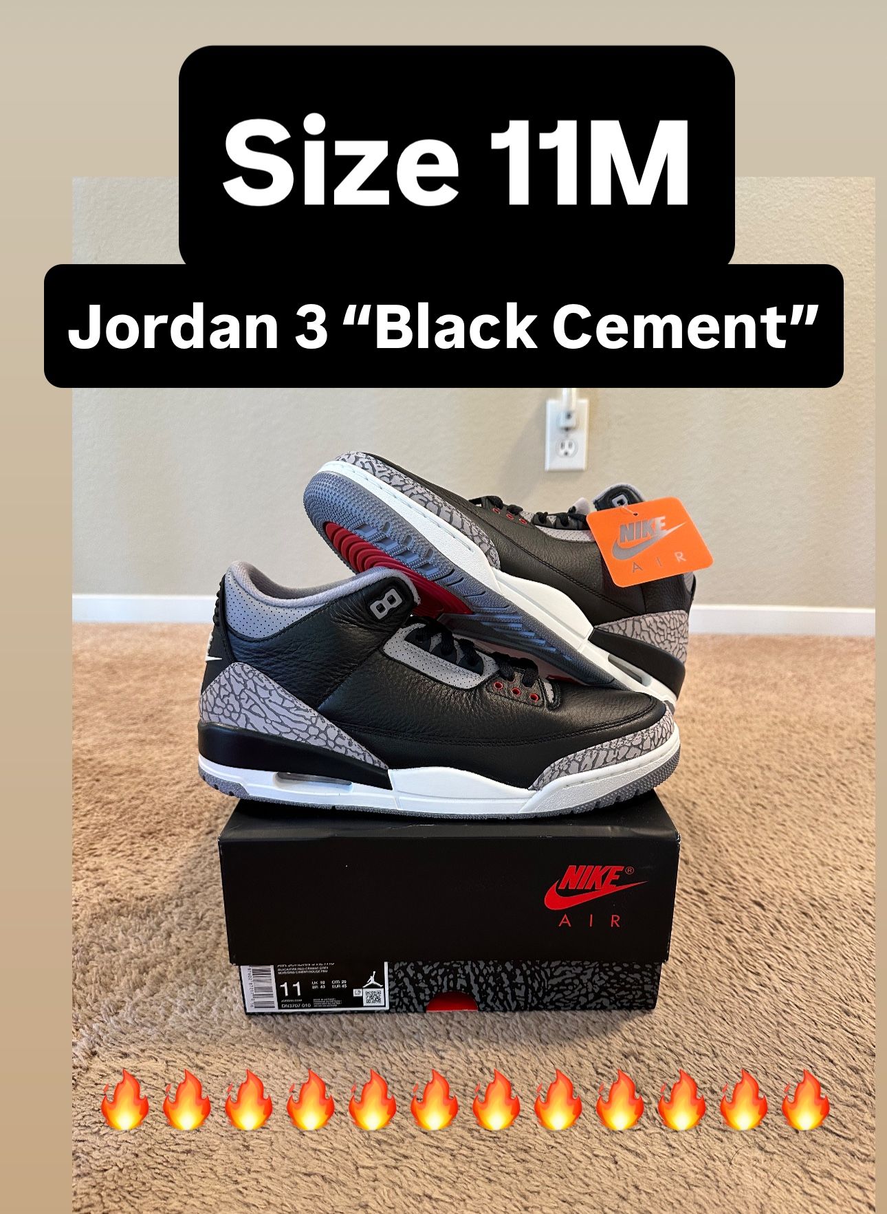 Nike Air Jordan 3 Retro “Black Cement” Size 11M