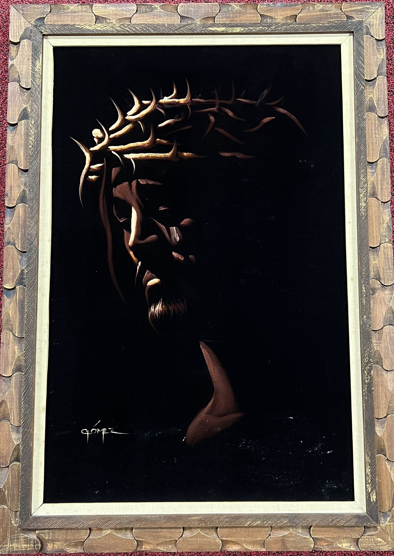 Vintage Black Velvet Jesus Painting By Gómez