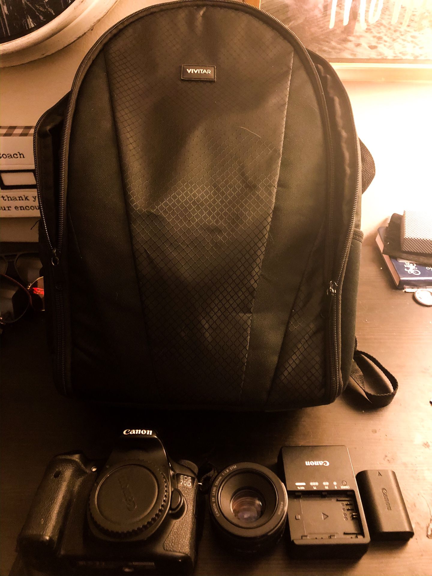 Canon 70d with 50 mm 1.8 lens camera travel bag , charger & battery ( no sd card )