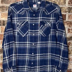 XL Levi's Men's Pearl snap Indigo-dyed Plaid Shirt