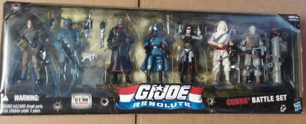 NEW GI JOE RESOLUTE COBRA BATTLE SET of 7 pcs. 3 3/4" figs. (Zartan, Alley Viper, Destro, Cobra Commander, Baroness, Storm Shadow & Firefly) Hasbro