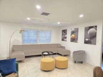Large Gray Fabric Sectional Sofa