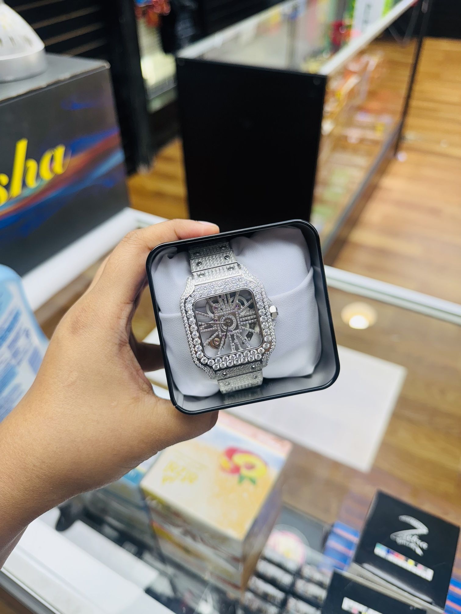 Moissanite Silver Skeleton Watch