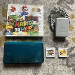Aqua Blue Nintendo 3DS System With Games Read Description 