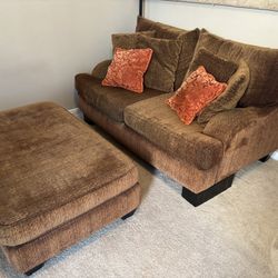 Brown Loveseat Sofa with Ottoman