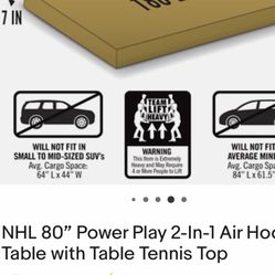 NHL 80” Power Play 2 N 1 Air hockey With Table Tennis 