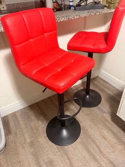 Red Leather Bar Stool (Set of 2)