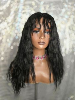 22" human hair wig bangs pre own wavy