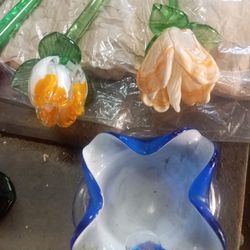 Murano  Hand Blown Art Deco Glass Flowers .all Items $10 Each