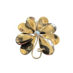 14k Gold Vintage Pearl Shamrock Brooch