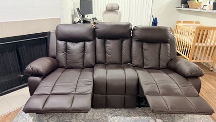 Dark Brown Leather Reclining Sofa