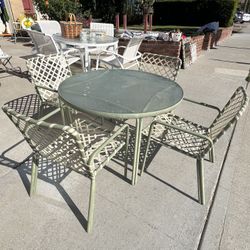 Vintage Sage Green Four Chair And Table Glass Top Patio Set