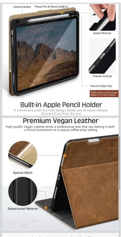 for iPad Air 11-inch Case M4 2026/M3 2025/M2 2024, iPad Air 5th/4th Generation (2022/2020, 10.9") with Pencil Holder, Vegan Leather Stand Cover, Auto 
