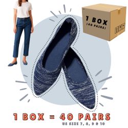 40 Pairs of Denim or Blue Women’s Pointed-Toe Ballet Flats, Elegant and Lightweight Knit Shoes with Super-Soft Cushioned Insole, Flexible Outsole