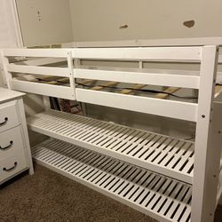 Twin Loft Bed Bunk Storage Shelves Shelving White 