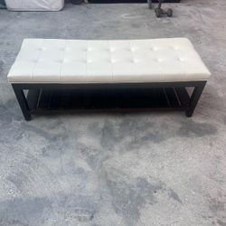 Tufted Upholstered Bench with Bottom Shelf