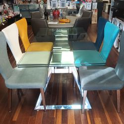 RTG Zenica Silver 7 Piece Rectangle Dining Room  Table Set

