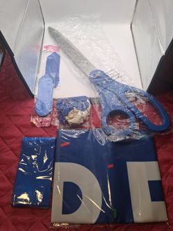 Grand Opening Blue Ribbon Cutting Ceremony Kit - 25" Giant Scissors with Blue Satin Ribbon, Banner, Balloons,Bows and More Supplies Grand Opening Deco
